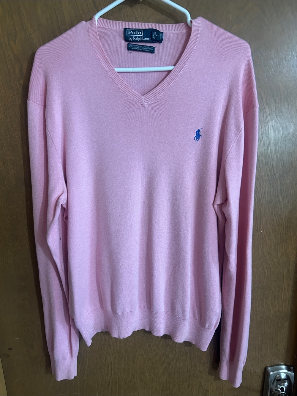 Polo by Ralph Lauren Pink V-Neck Sweater with Blue Pony Logo